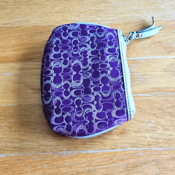 COACH Signature Lurex Optic Glitter Purple & Metallic Silver Key & Card Holder